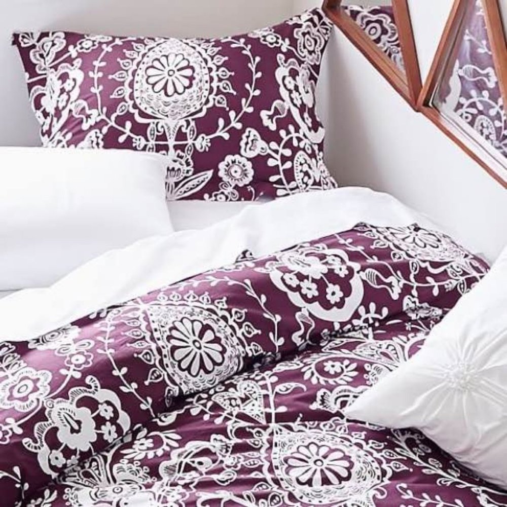 Purple Pottery Barn NATALIA Twin Duvet & Sham